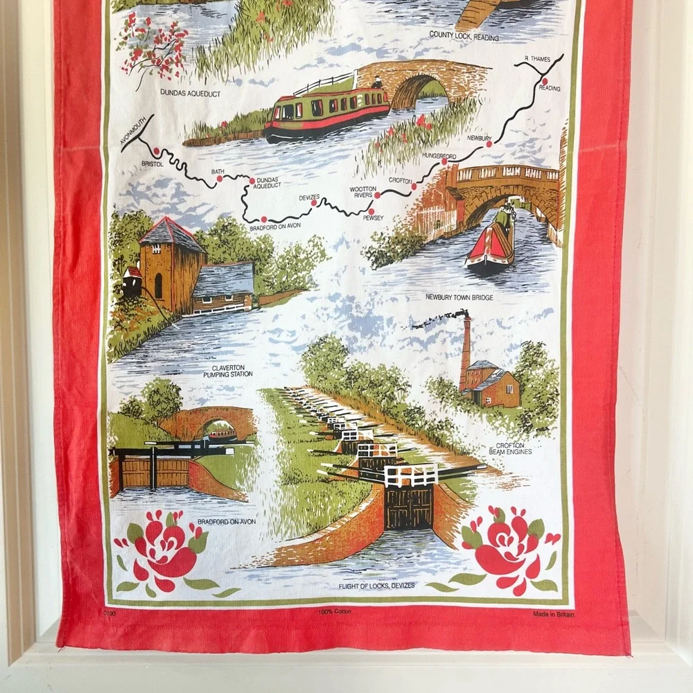 Vintage Kennet & Avon Canal Tea Towel Cotton British Map Decor Souvenir